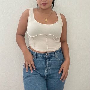 FOREVER 21 - Beige/Cream Corset-Style Crop Top